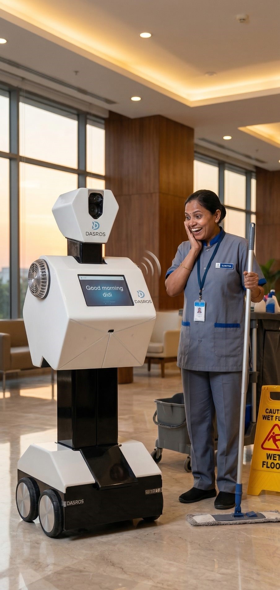 AIRA greeting a staff member during a live deployment