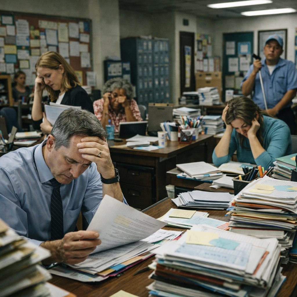 Overworked office and service staff representing repetitive operational load